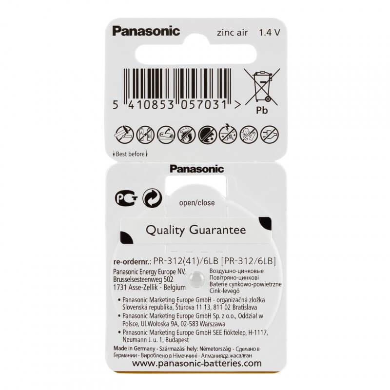 Panasonic Zubehör Hörgerätebatterien Panasonic PR 312